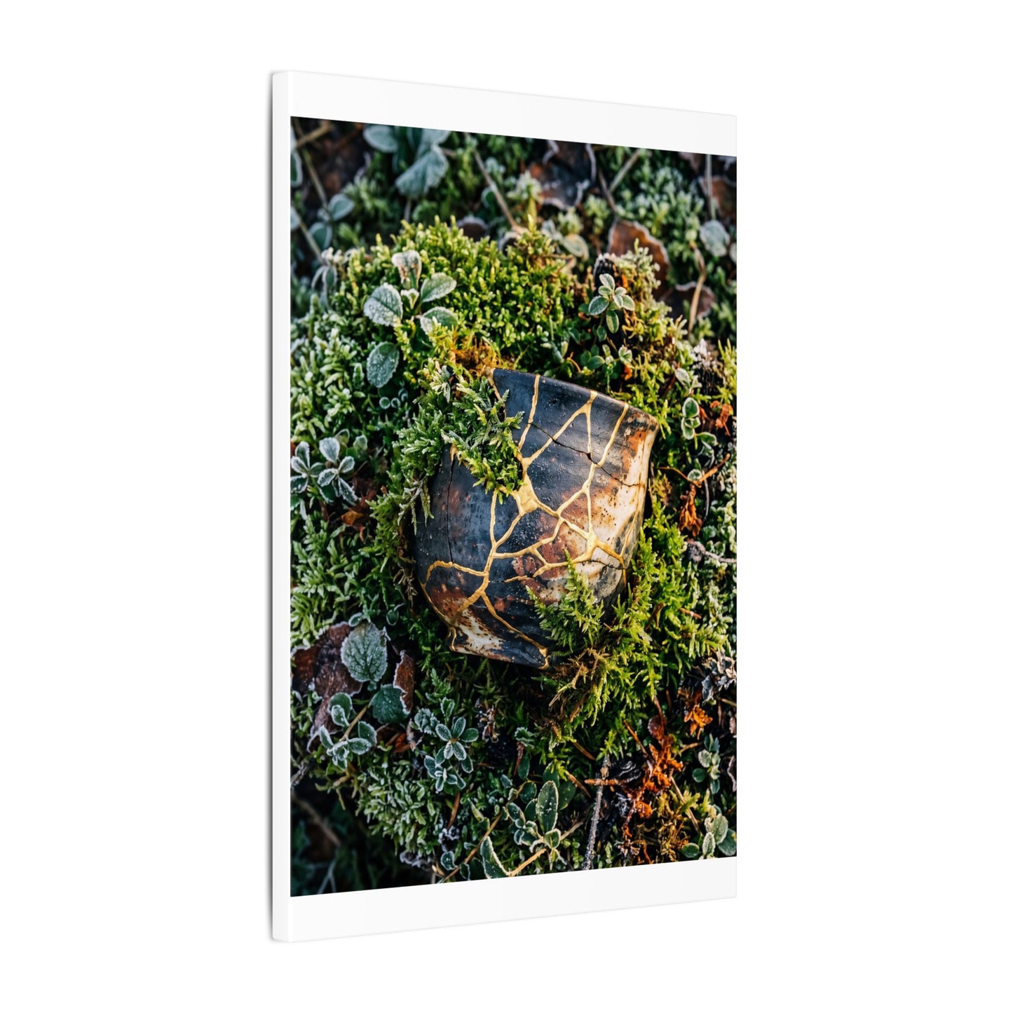 Artful Moss Close Up Canvas Art - Gold Repair Kintsugi