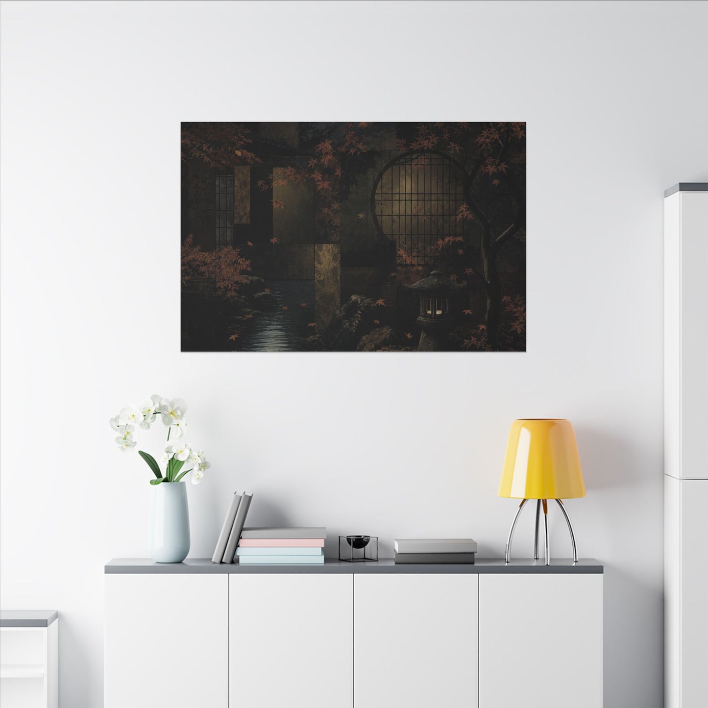 Moonlight Moonlit Garden Canvas Art - Dark Japandi Shibui