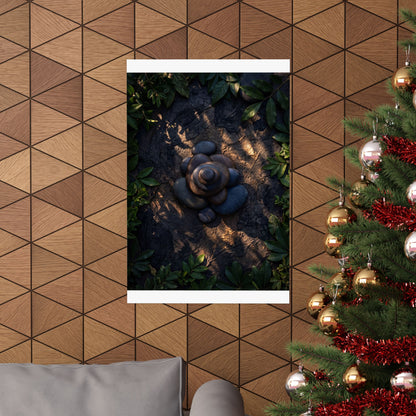 Ma River Stones Wall Art Print - Dark Japandi Dark Texture