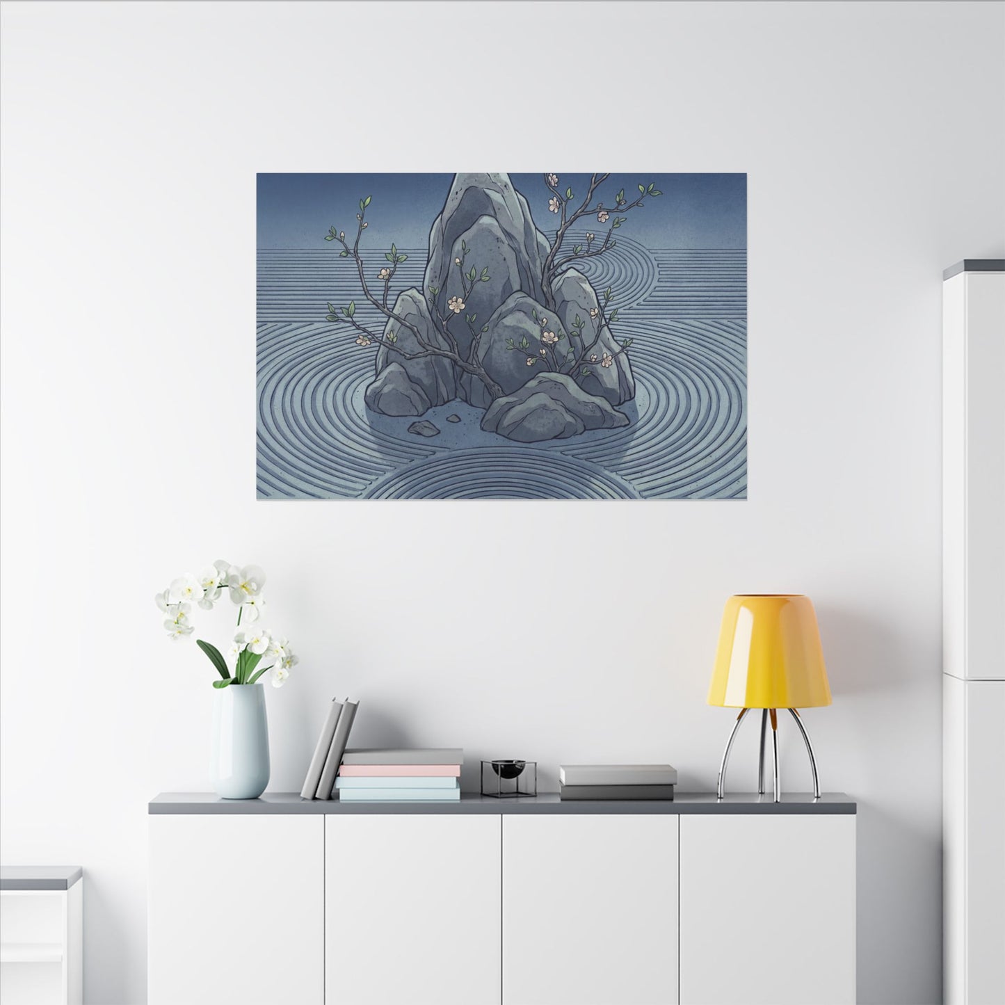 Spring Rock Garden Ukiyo E Inspired Canvas Art | Tranquil Decor