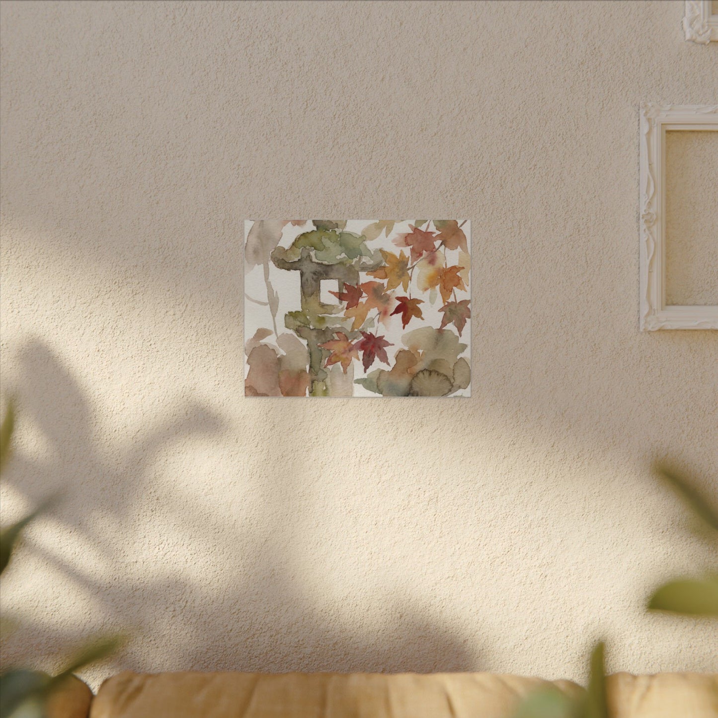 Stone Lantern Watercolor Canvas Art | Earthy Japandi Art