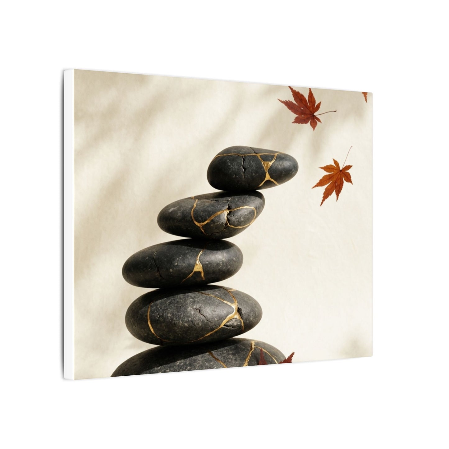 Kintsugi River Stones in Dappled | Crackle Gold Canvas Art