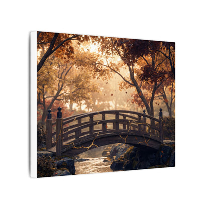 Autumn Wooden Bridge Gold Vein Canvas Art | Resilient Decor