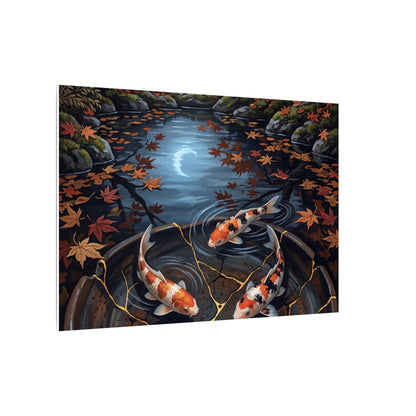 Koi Pond Canvas Art | Autumn Kintsugi Gold Repair Art