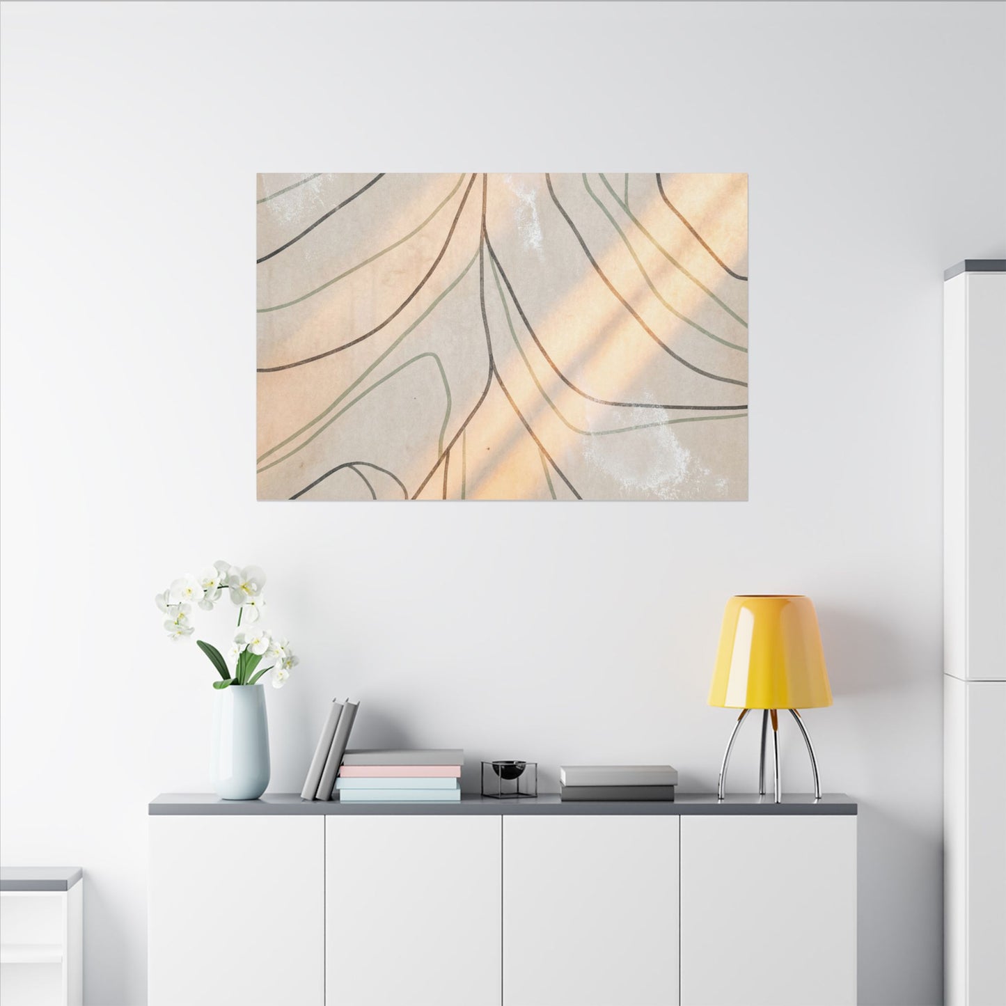 Shoji Screen Minimal Line Canvas Art | Warm Japandi Art