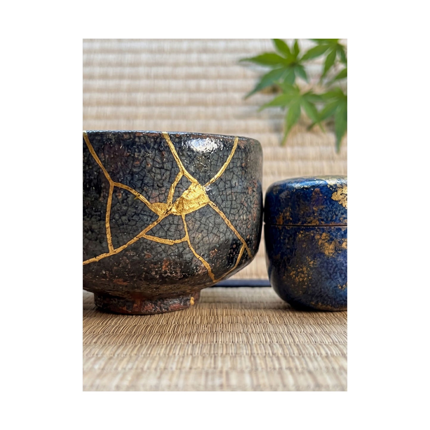 Kintsugi Tea Ceremony in Dawn | Crackle Gold Wall Art Print