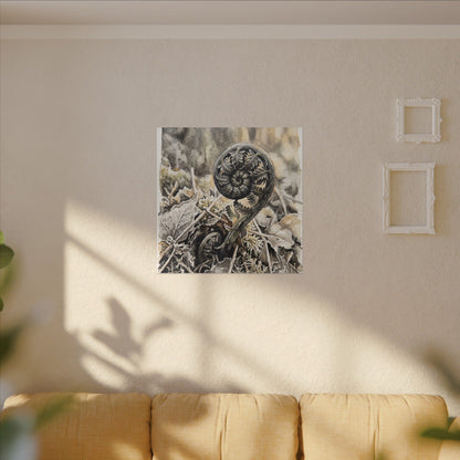 Japandi Fern Unfurling in Golden Hour | Watercolor Canvas Art