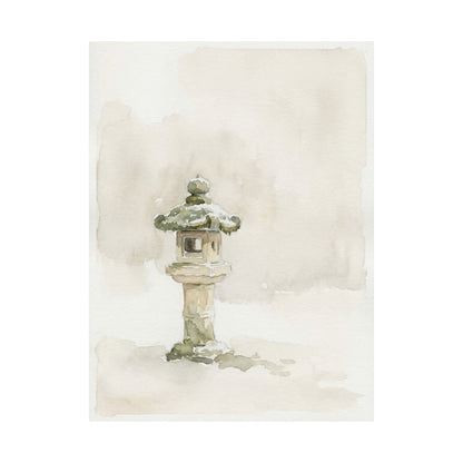 Japandi Stone Lantern in Overcast | Watercolor Wall Art Print