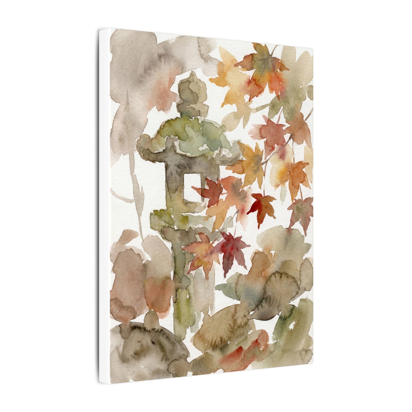 Stone Lantern Watercolor Canvas Art | Earthy Japandi Art