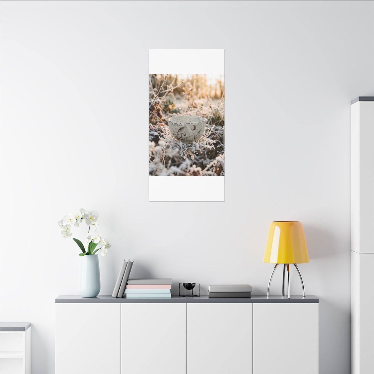 Japandi Ceramic Bowl in Golden Hour | Japanese Pattern Canvas Art