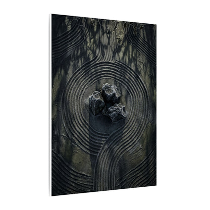Moody Rock Garden Canvas Art - Dark Texture Dark Japandi
