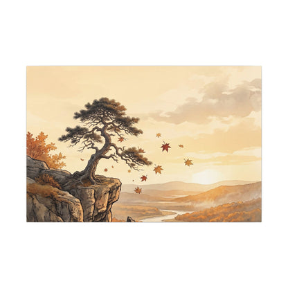 Pine Tree Autumn Canvas Art | Japandi Warm Design