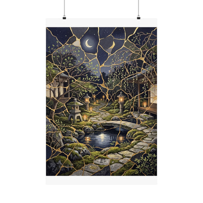 Spring Moonlit Garden Gold Vein Wall Art Print | Artful Decor