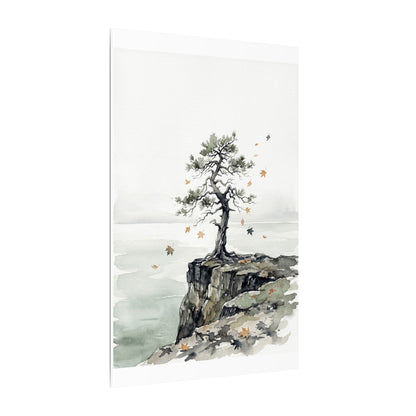Japandi Pine Tree in Overcast | Watercolor Canvas Art