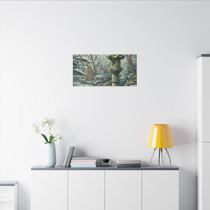 Stone Lantern Winter Canvas Art | Japandi Warm Design