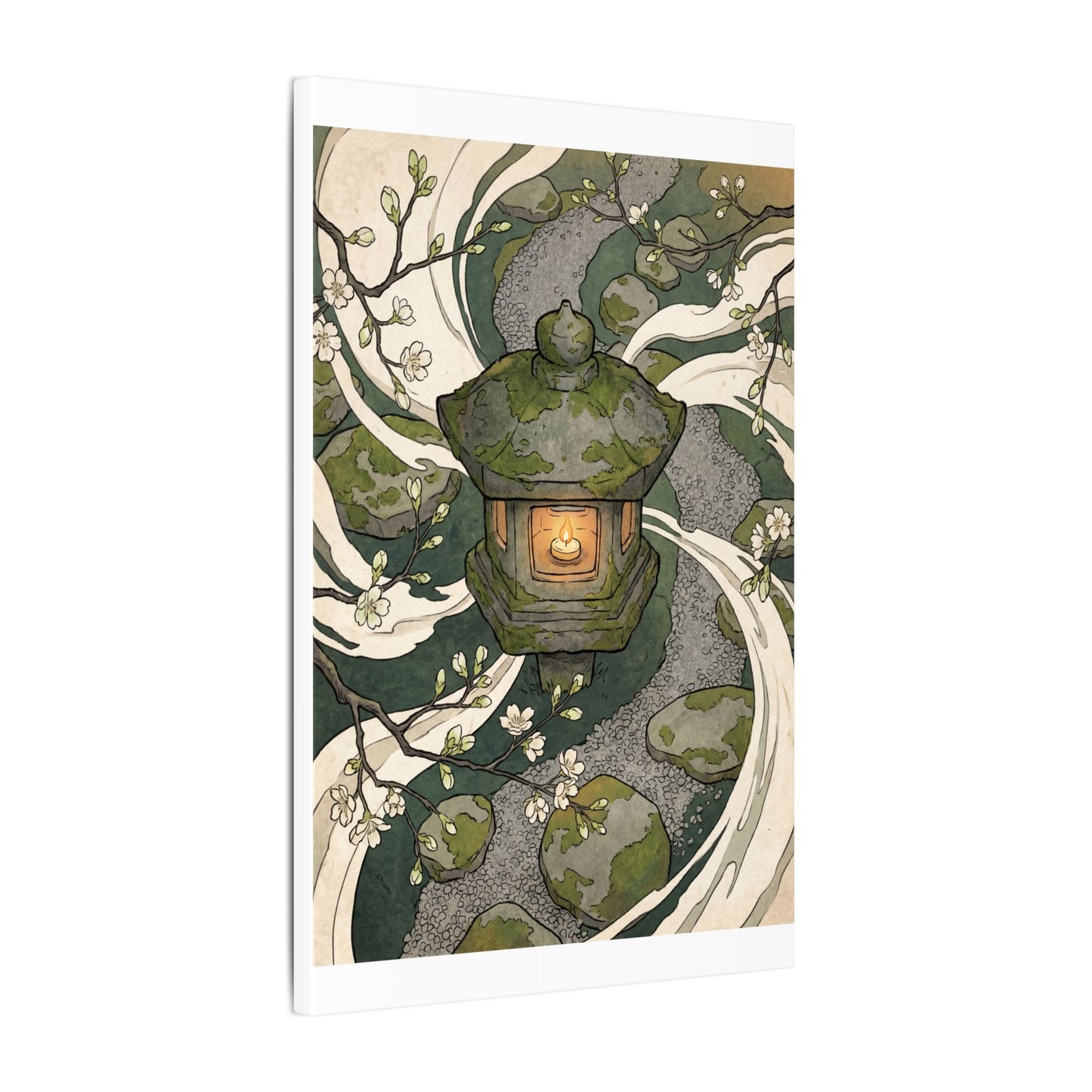 Zen Stone Lantern in Candlelight | Ukiyo E Inspired Canvas Art