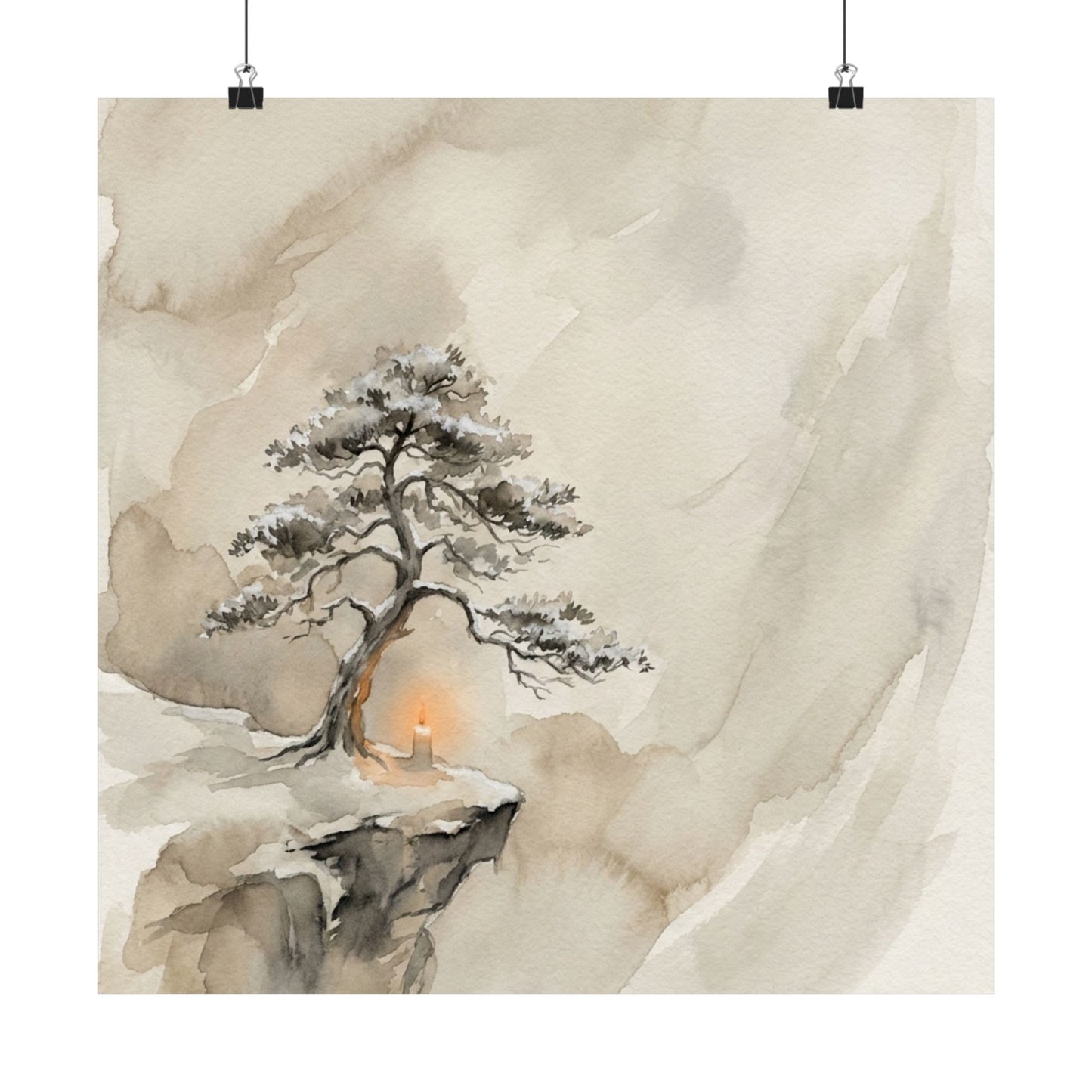 Warm Pine Tree Wall Art Print - Watercolor Japandi
