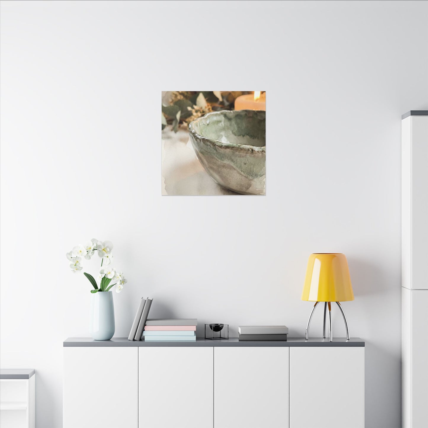 Ceramic Bowl Canvas Art | Summer Japandi Watercolor Art