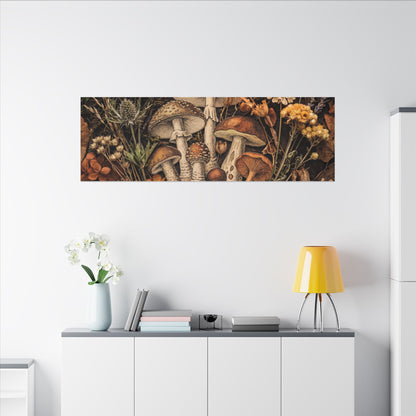 Autumn Dried Flowers Mushroom Illustration Canvas Art | Earthy Decor