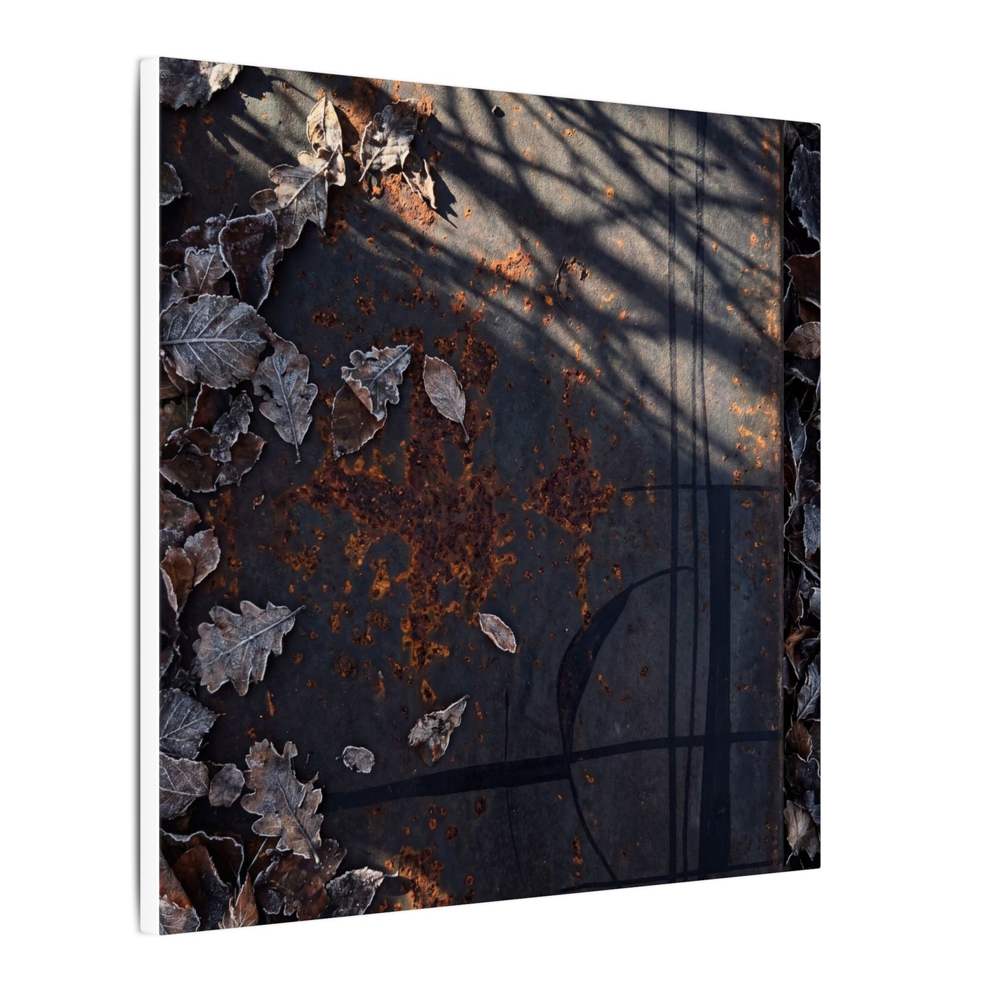 Shibui Rust Patina Canvas Art - Dark Japandi Charcoal Ink