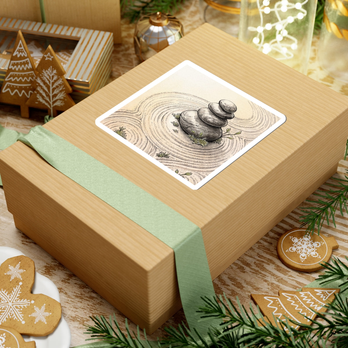 Zen River Stones in Golden Hour | Karesansui Sticker Art Print