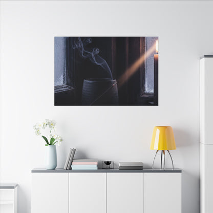 Incense Smoke Winter Canvas Art | Dark Japandi Sophisticated Design