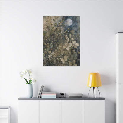 Japandi Dried Flowers in Moonlight | Watercolor Canvas Art