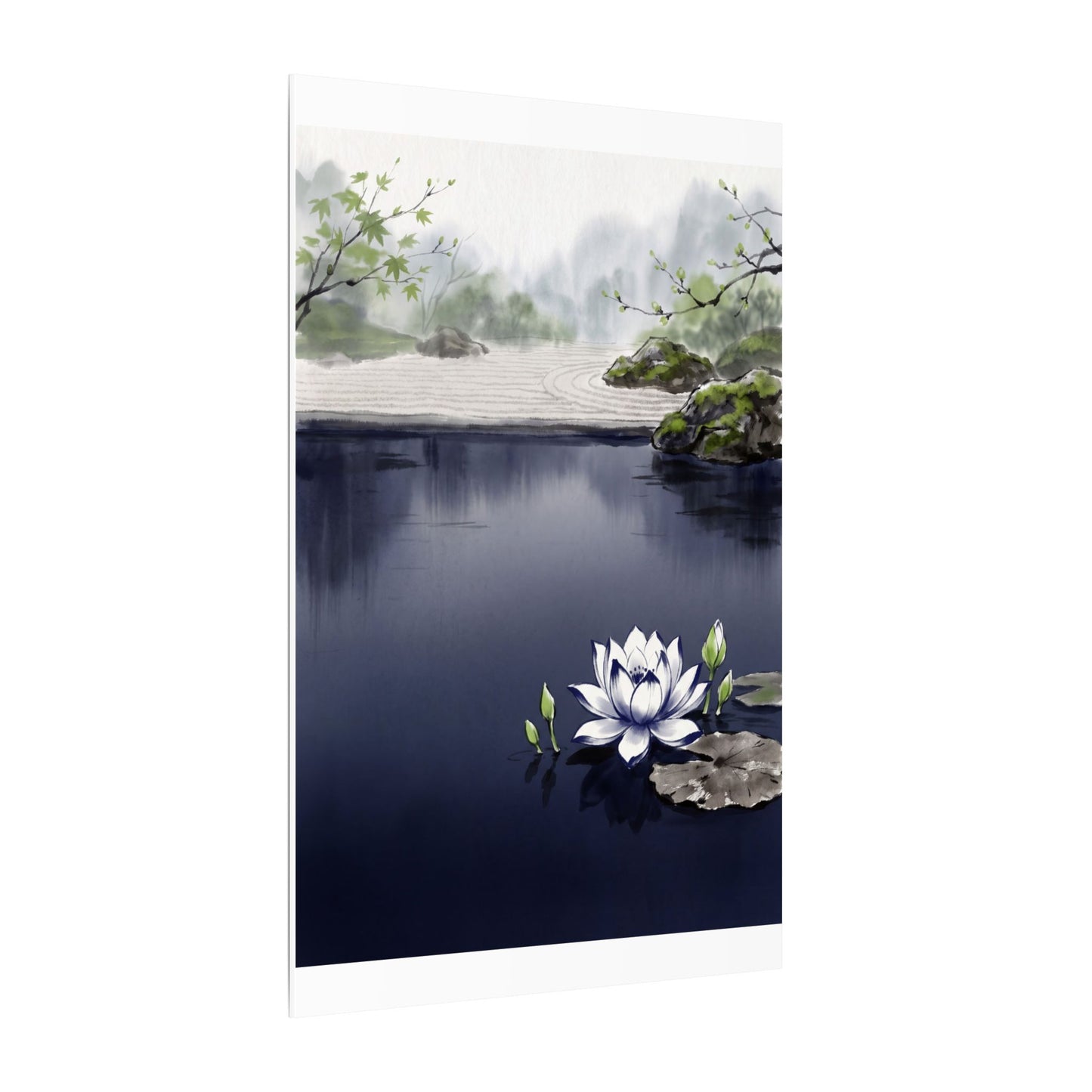 Lotus Flower Karesansui Canvas Art | Tranquil Zen Art
