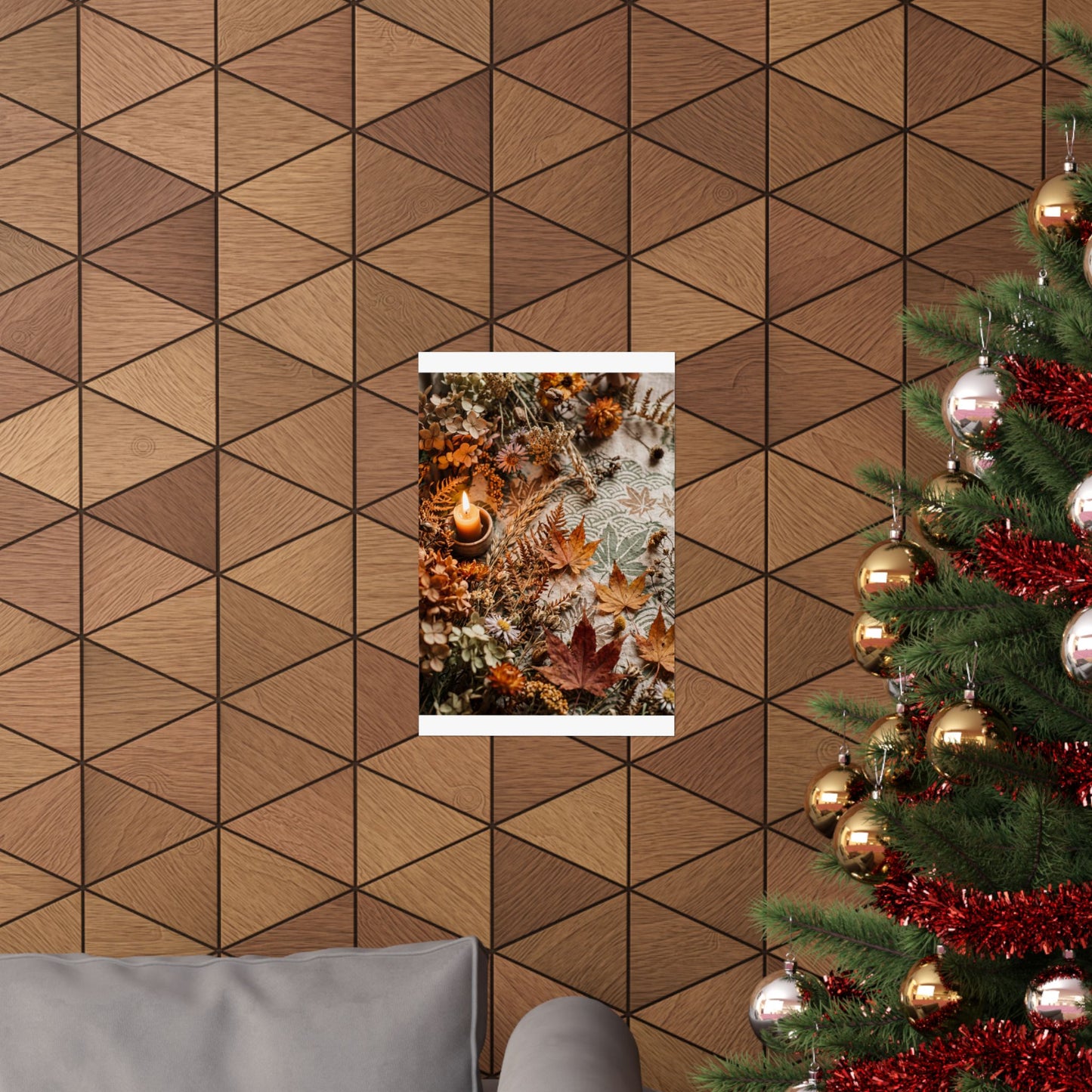 Neutral Dried Flowers Wall Art Print - Japanese Pattern Japandi