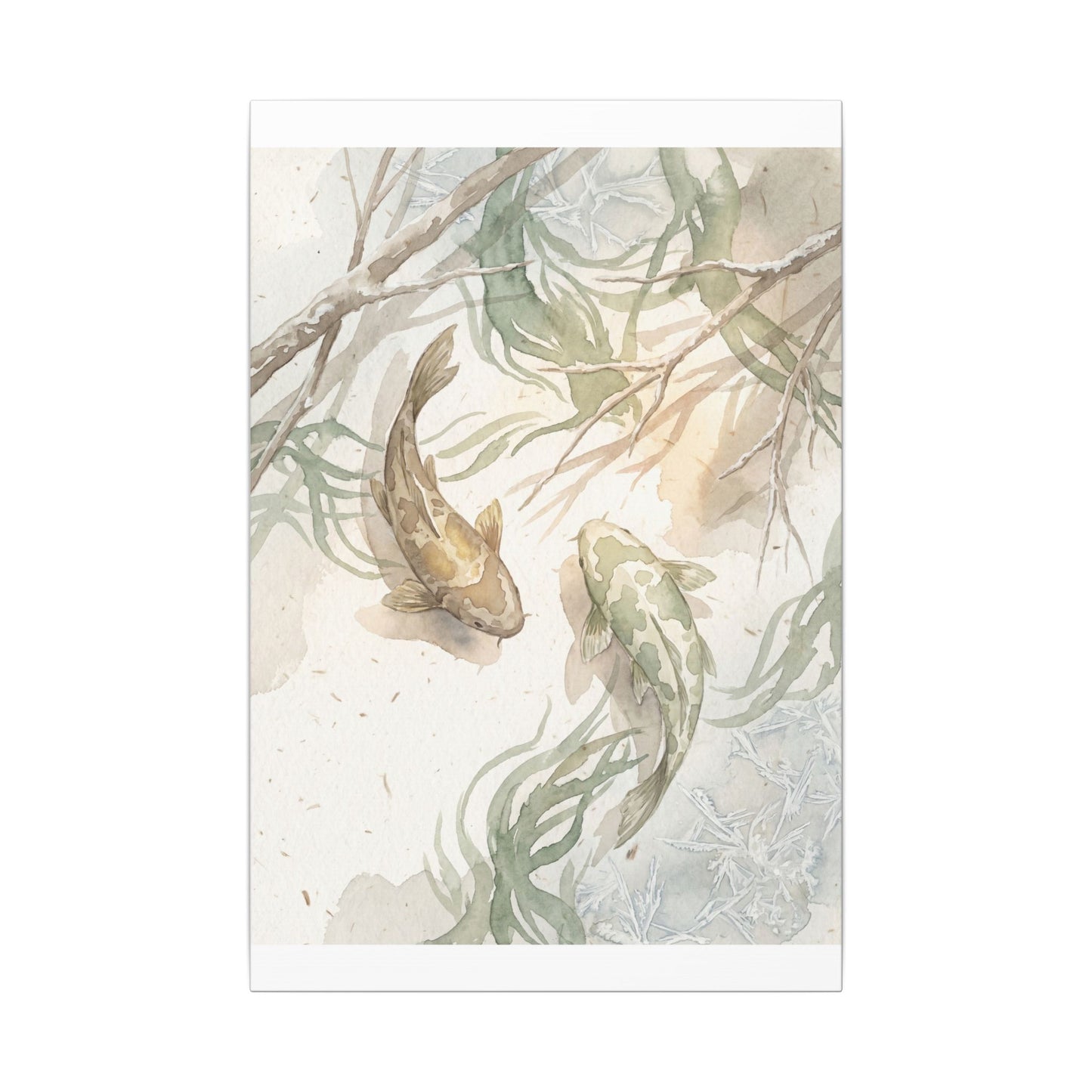 Koi Pond Canvas Art | Winter Japandi Watercolor Art
