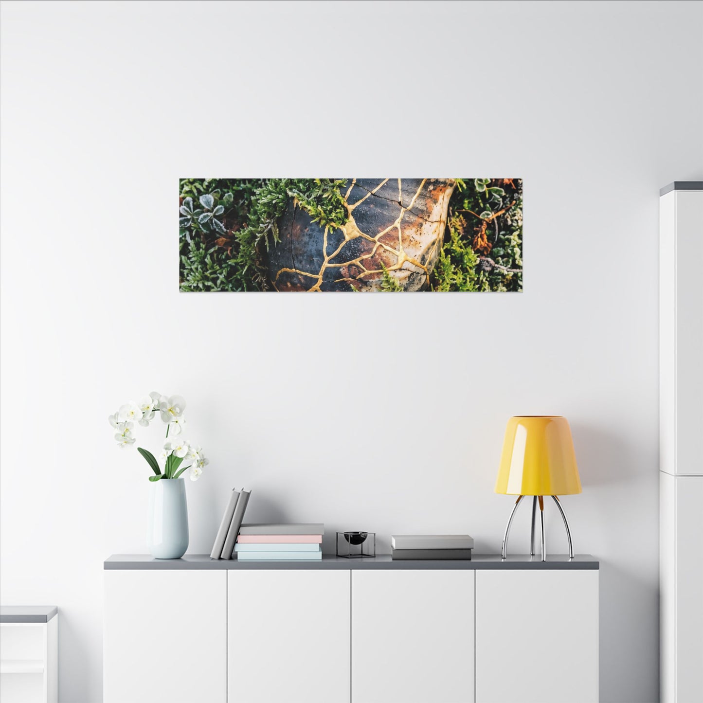 Artful Moss Close Up Canvas Art - Gold Repair Kintsugi