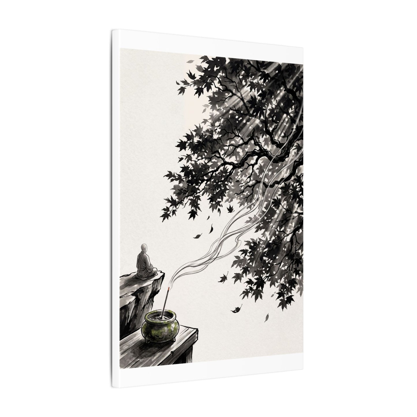 Serene Incense Smoke Canvas Art - Ukiyo E Inspired Zen