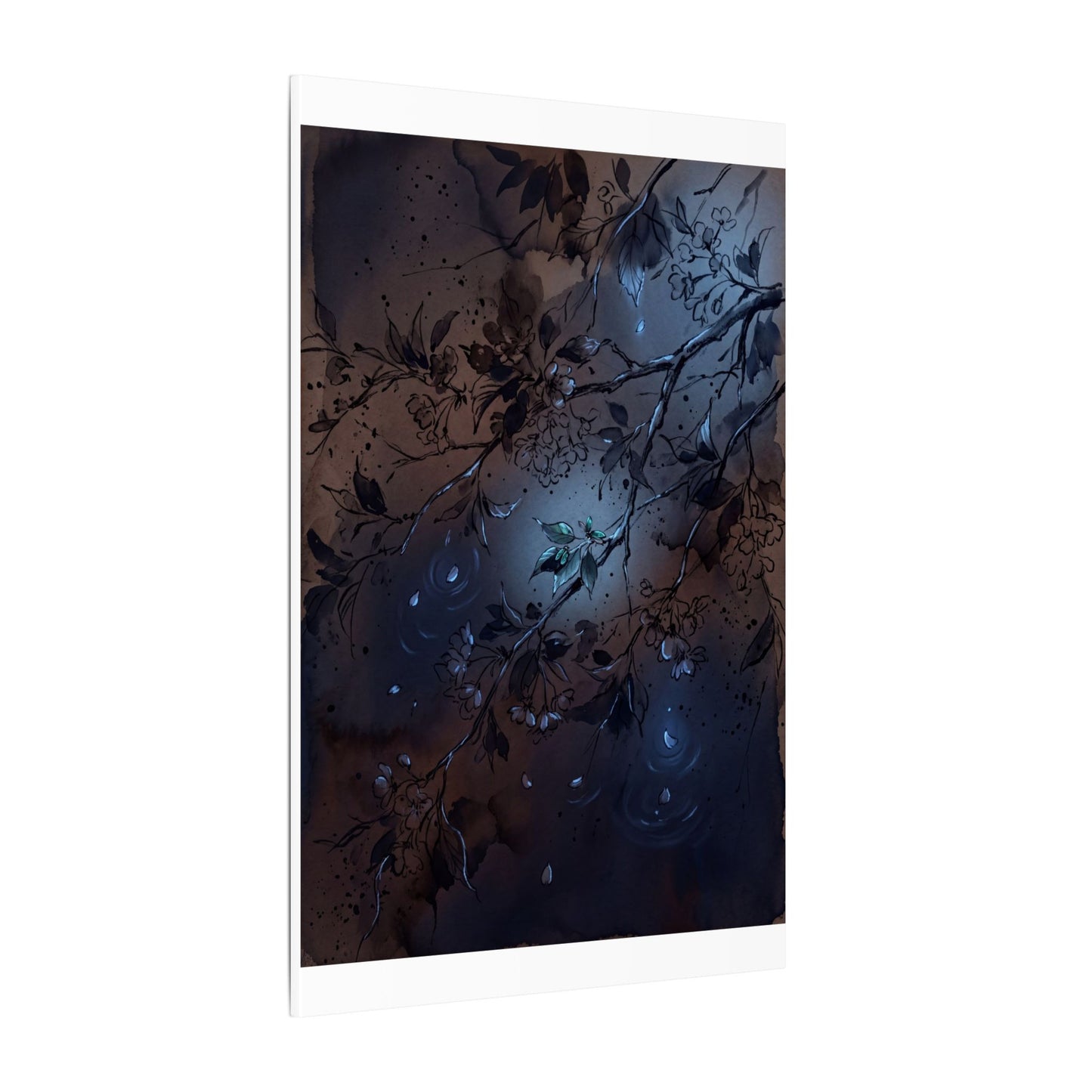 Bold Cherry Blossom Canvas Art - Charcoal Ink Dark Japandi