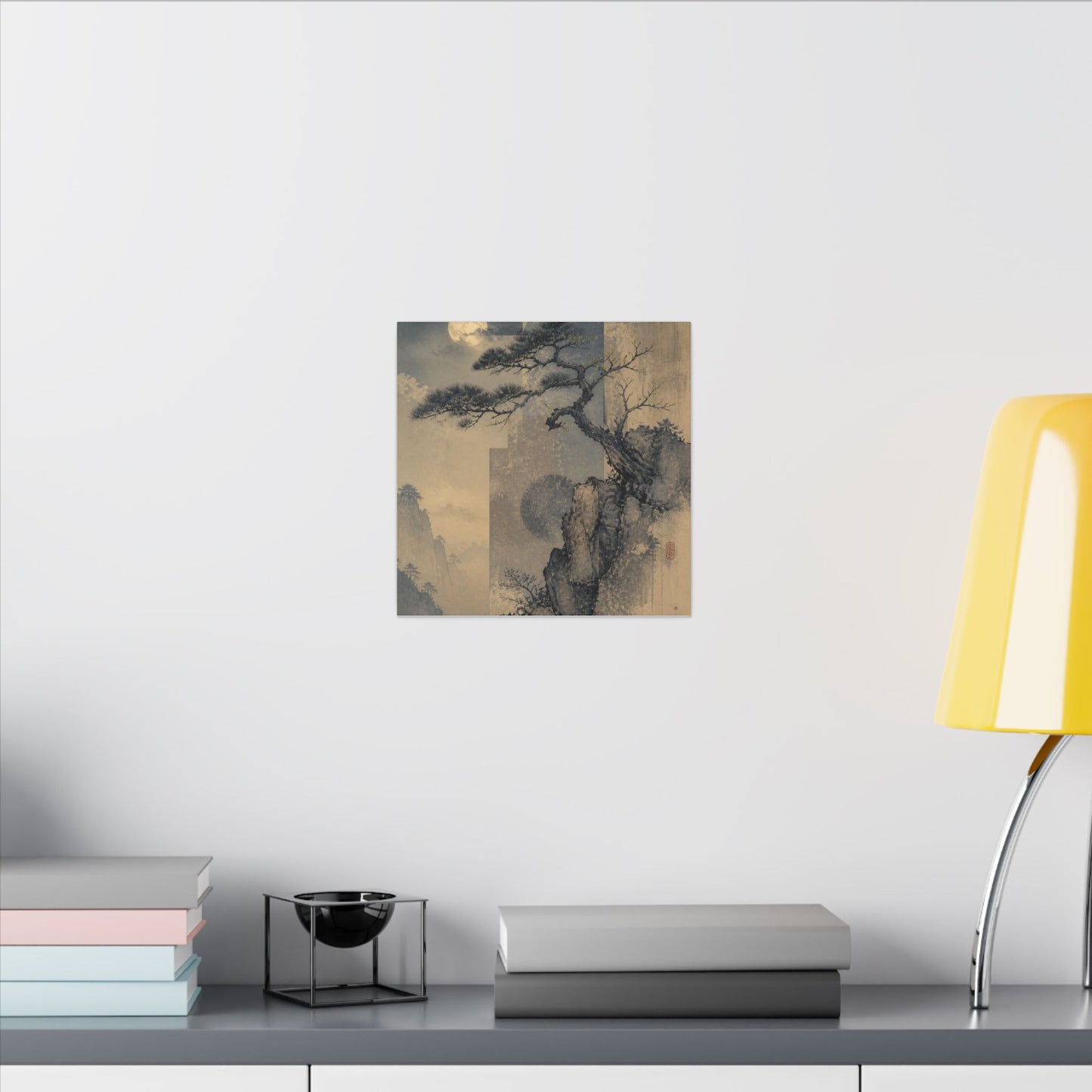 Japandi Pine Tree in Moonlight | Japanese Pattern Canvas Art