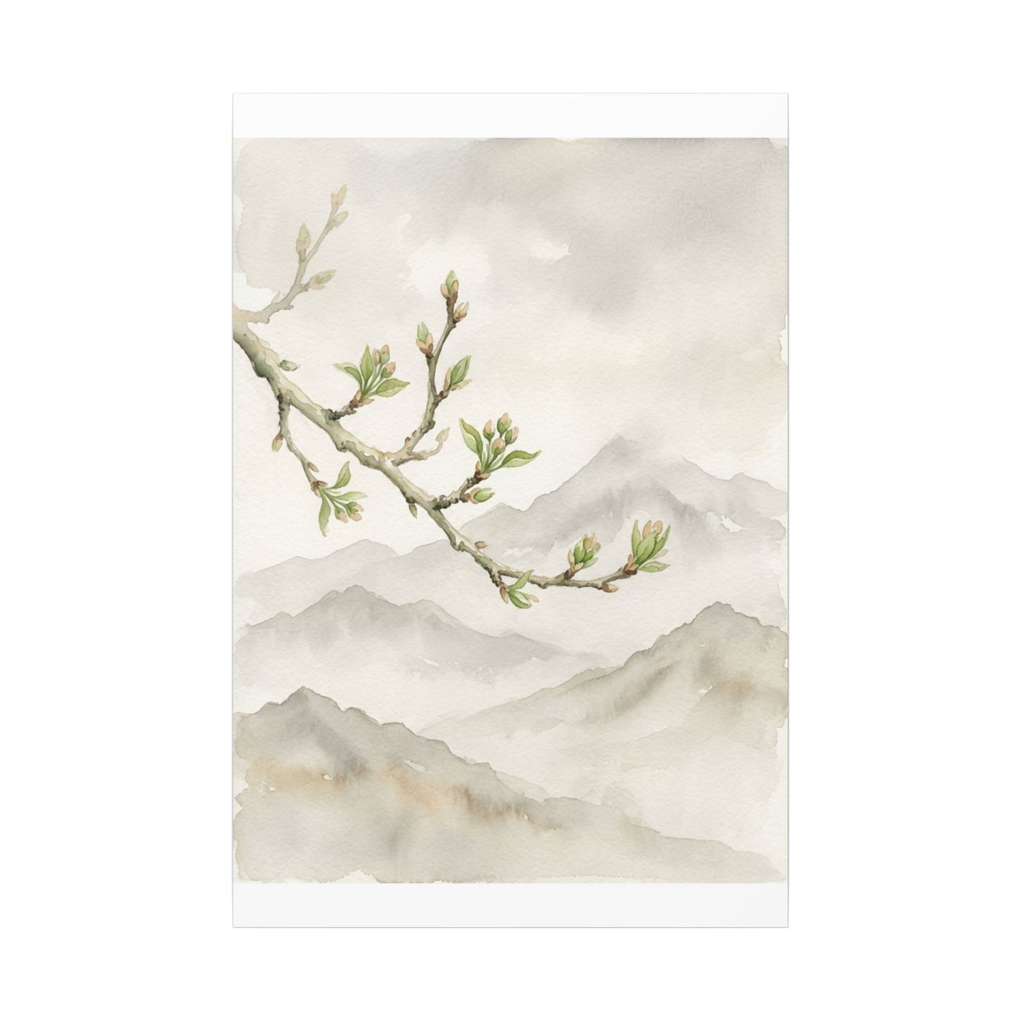 Spring Mountain Mist Watercolor Canvas Art | Cozy Decor