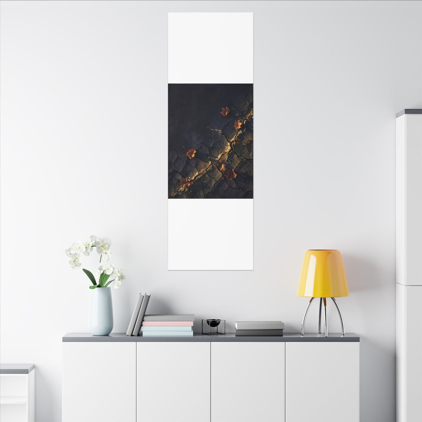 Cracked Earth Canvas Art | Autumn Dark Japandi Dark Texture Art