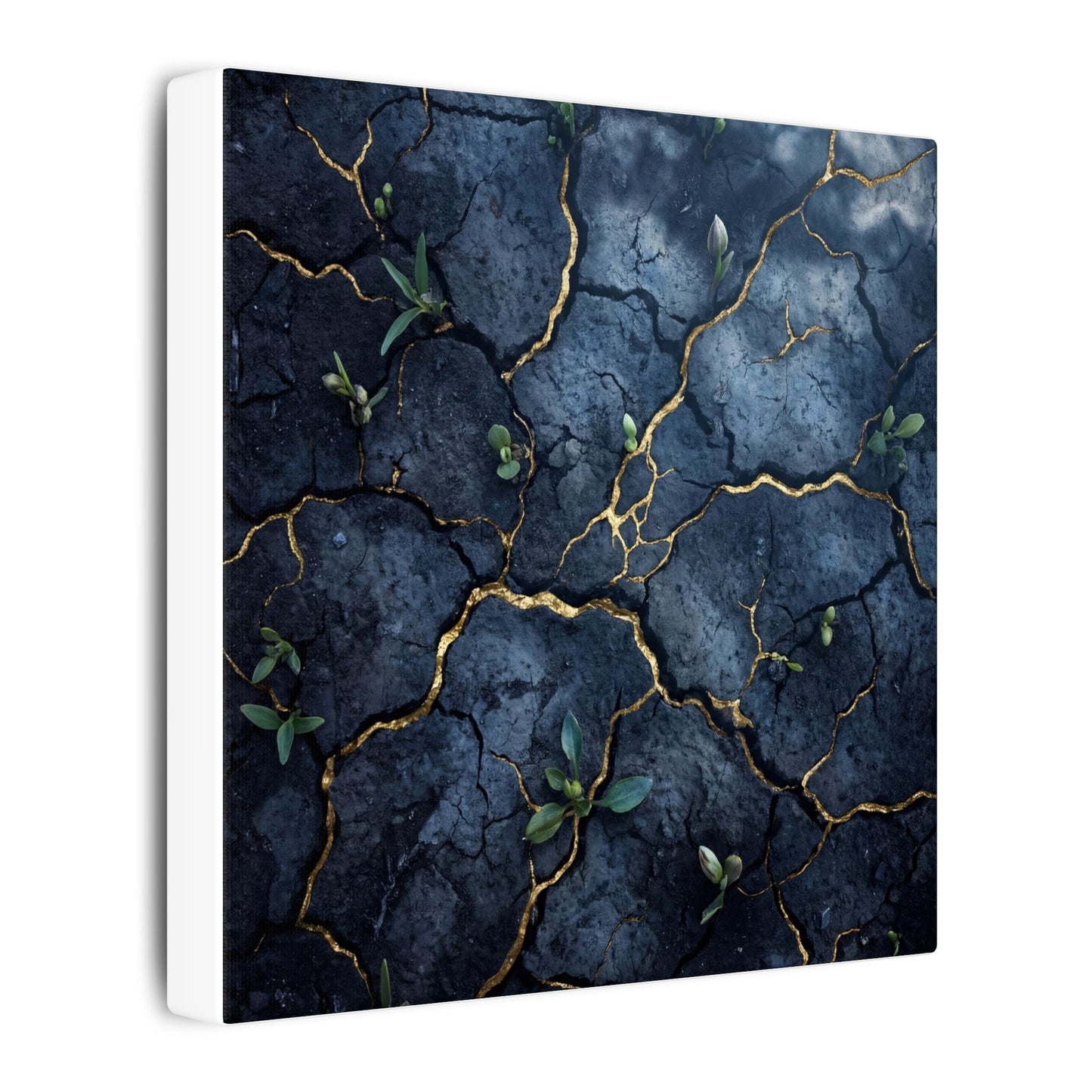 Cracked Earth Spring Canvas Art | Kintsugi Healing Design