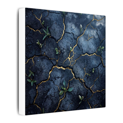 Cracked Earth Spring Canvas Art | Kintsugi Healing Design