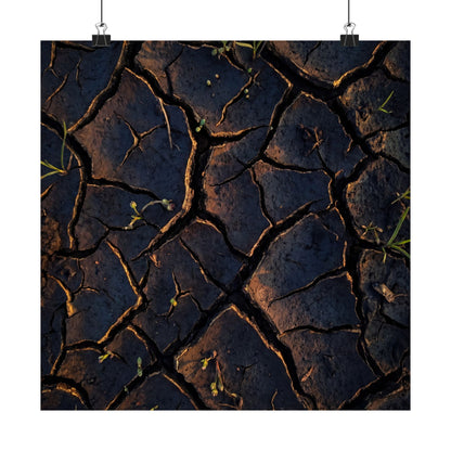Cracked Earth Moody Minimal Wall Art Print | Sophisticated Dark Japandi Art