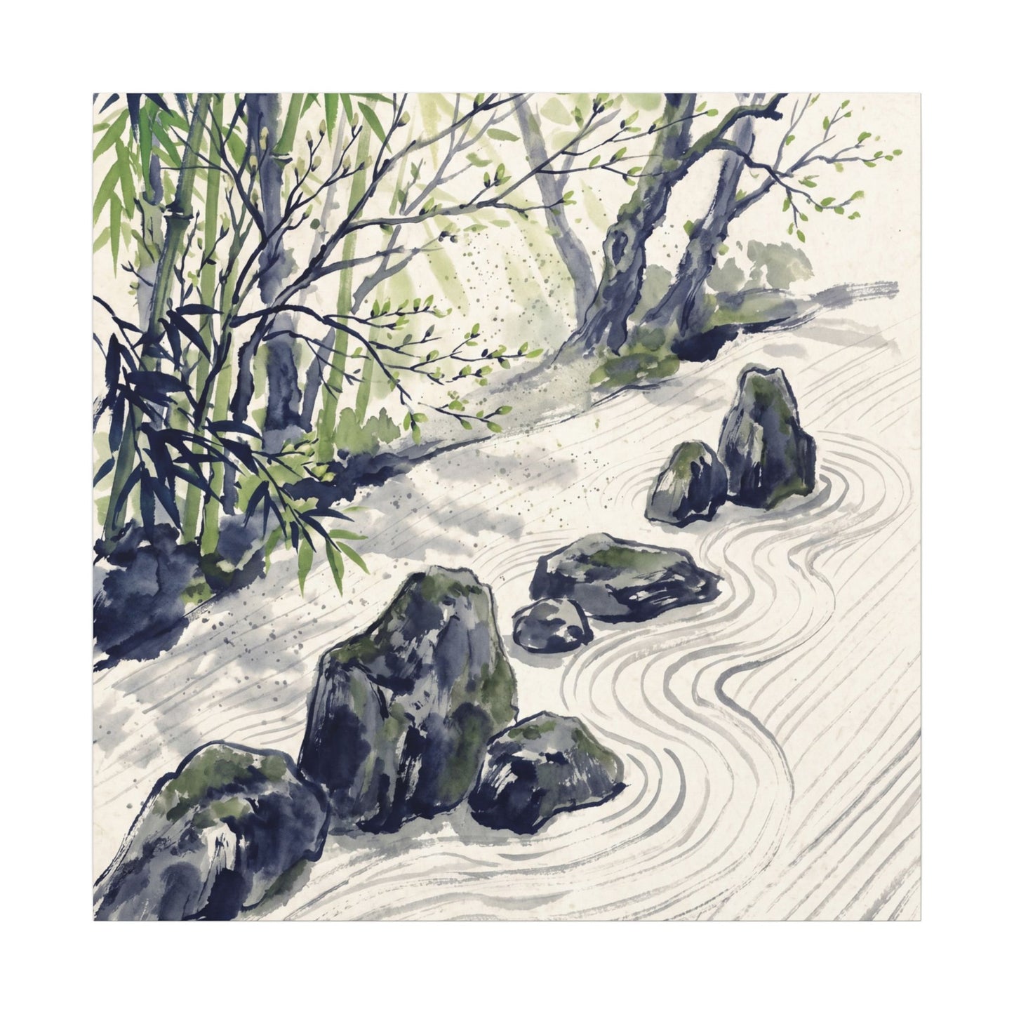 Dappled Rock Garden Canvas Art - Zen Mono No Aware