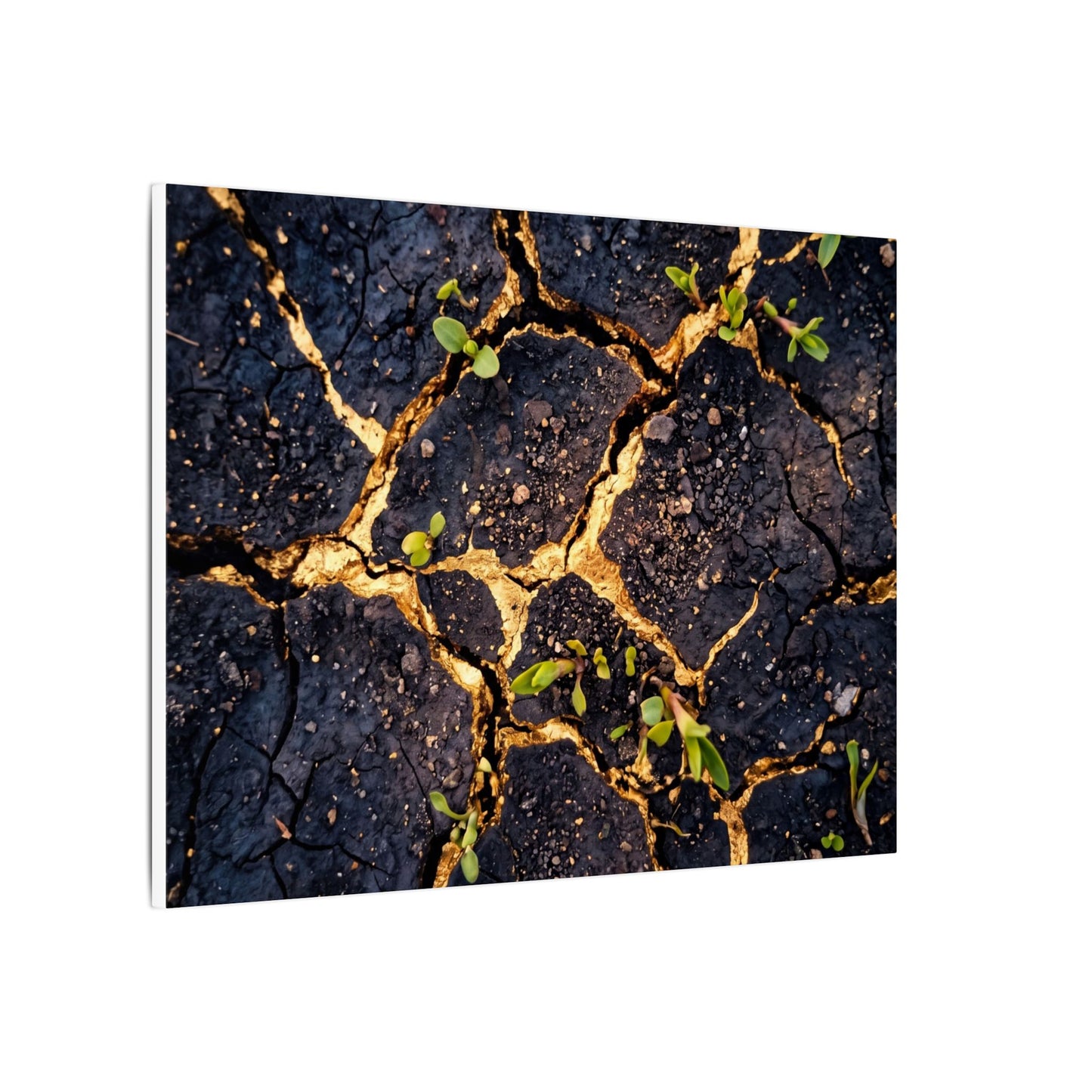 Spring Cracked Earth Crackle Gold Canvas Art | Healing Decor