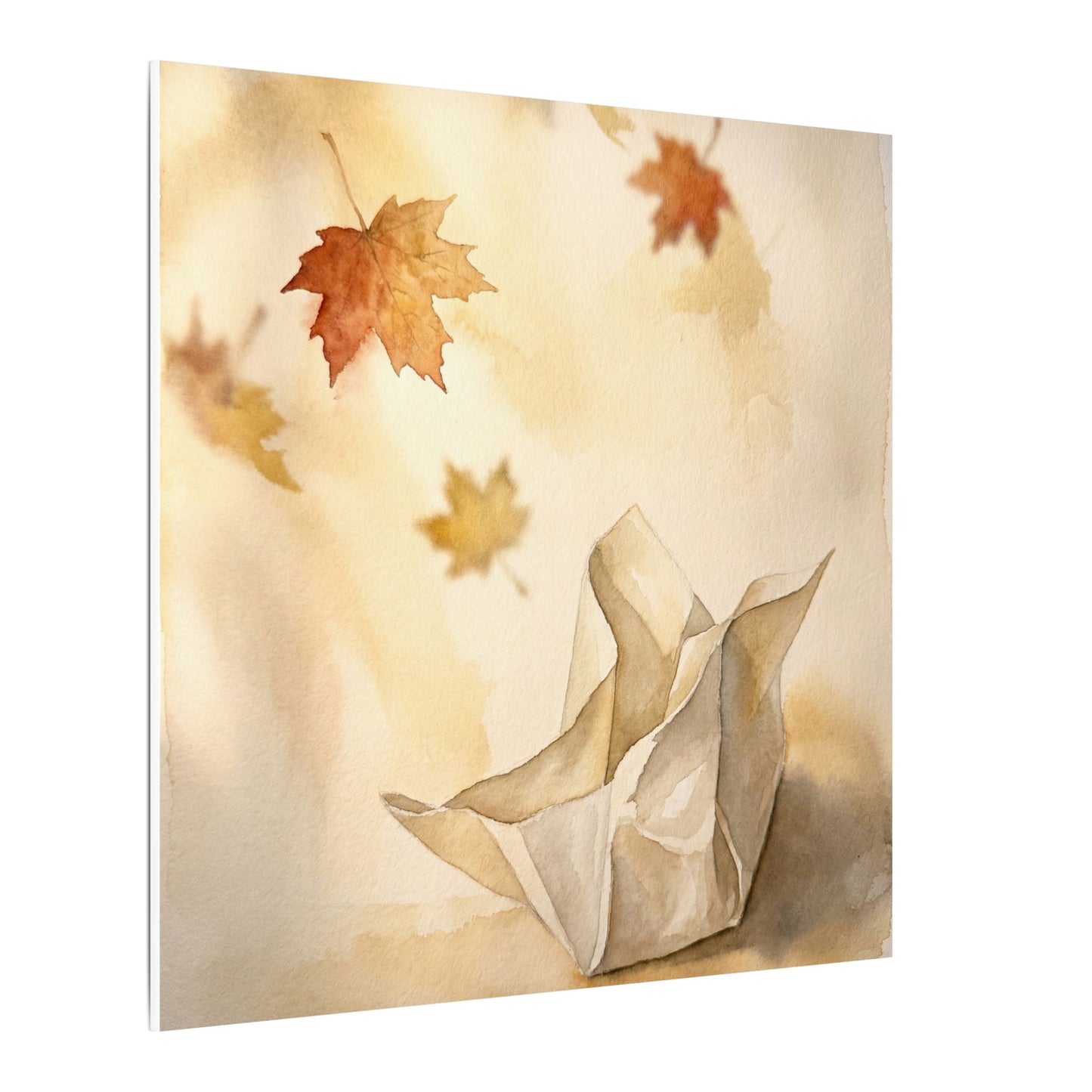 Japandi Paper Fold in Golden Hour | Watercolor Canvas Art