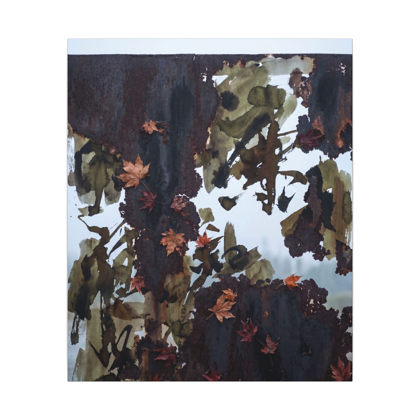 Rust Patina Charcoal Ink Canvas Art | Sophisticated Dark Japandi Art