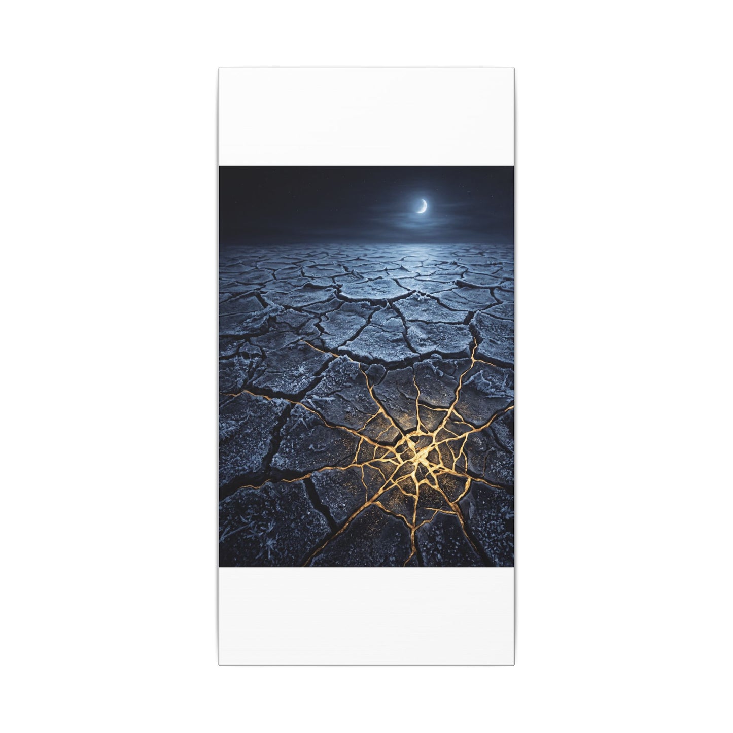 Moonlight Cracked Earth Canvas Art - Kintsugi Mono No Aware