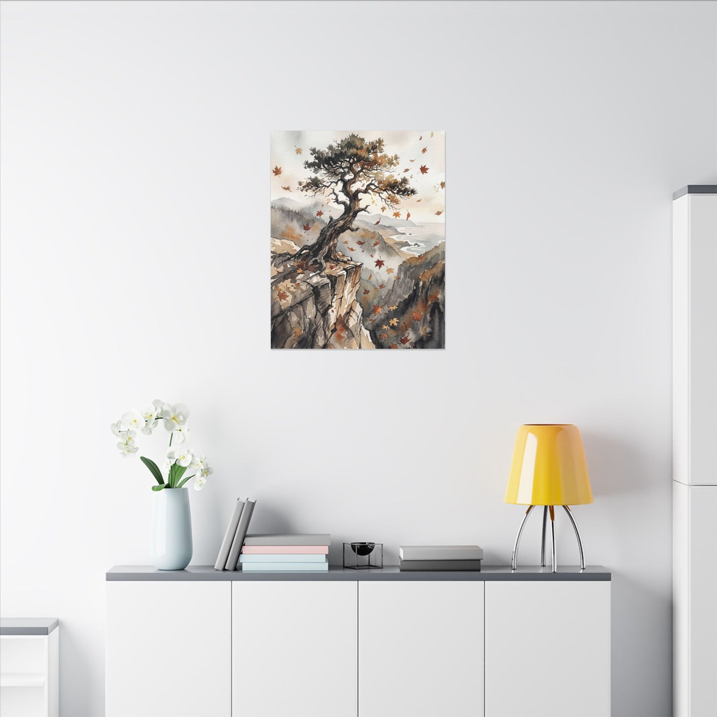 Autumn Pine Tree Watercolor Canvas Art | Warm Decor
