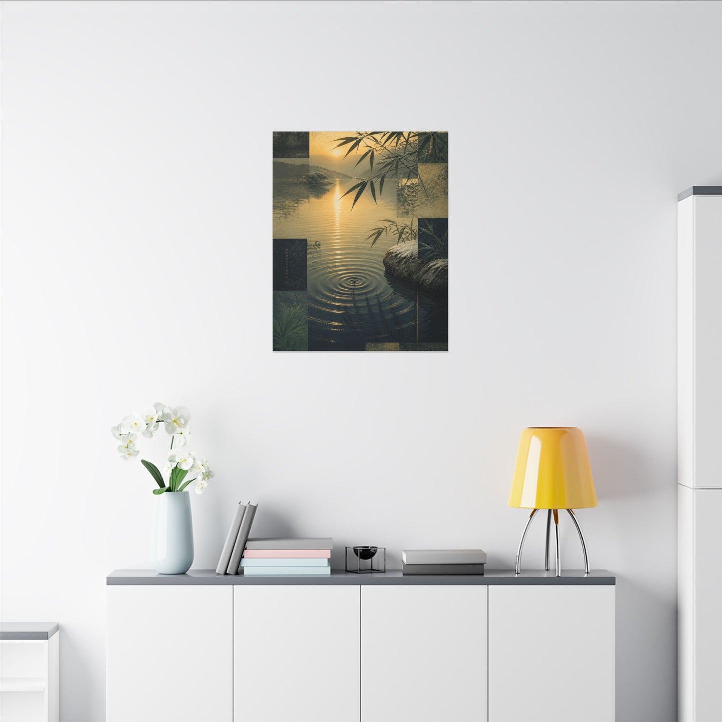 Zen Water Ripple in Golden Hour | Ukiyo E Inspired Canvas Art