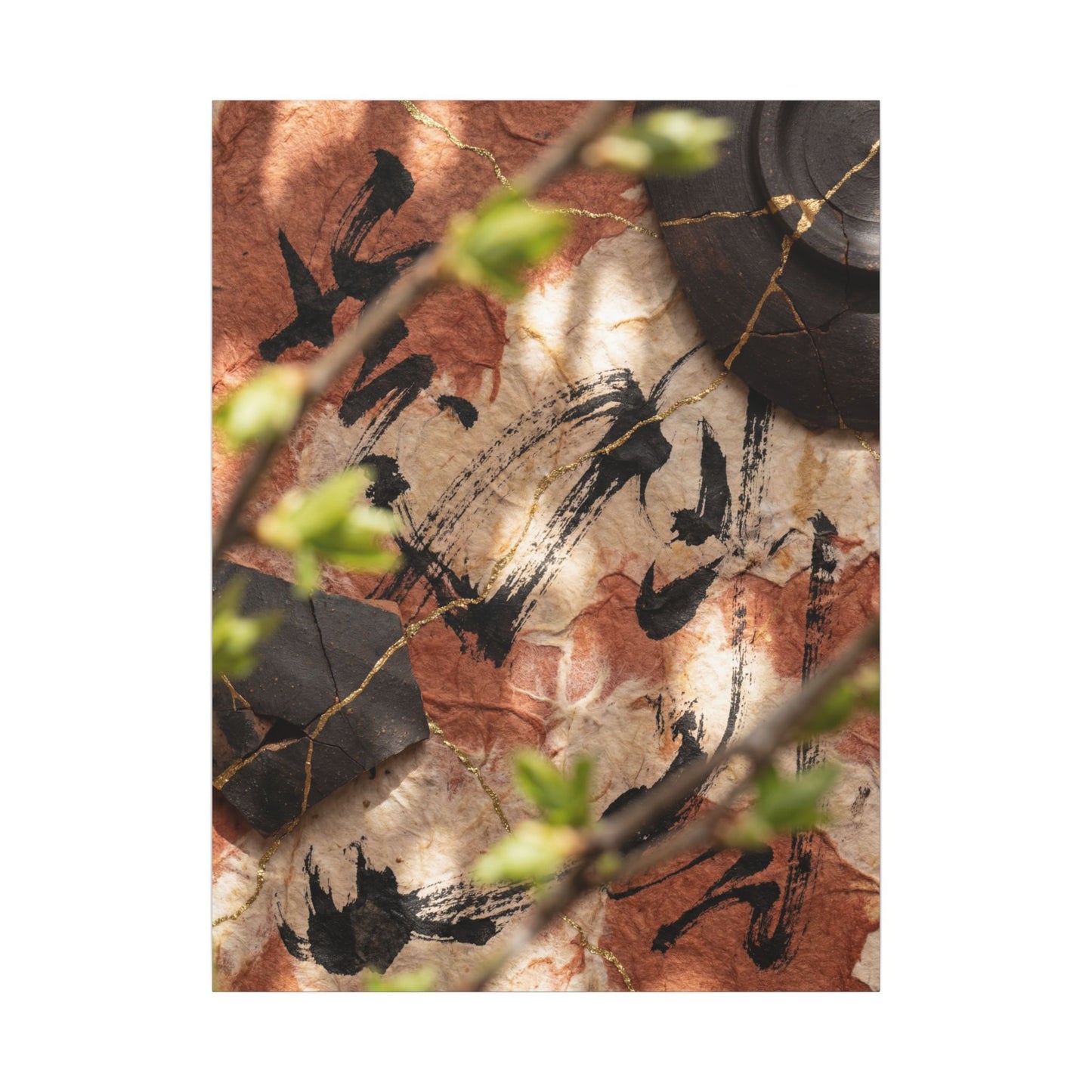 Datsuzoku Ink Brushstroke Canvas Art - Kintsugi Gold Repair