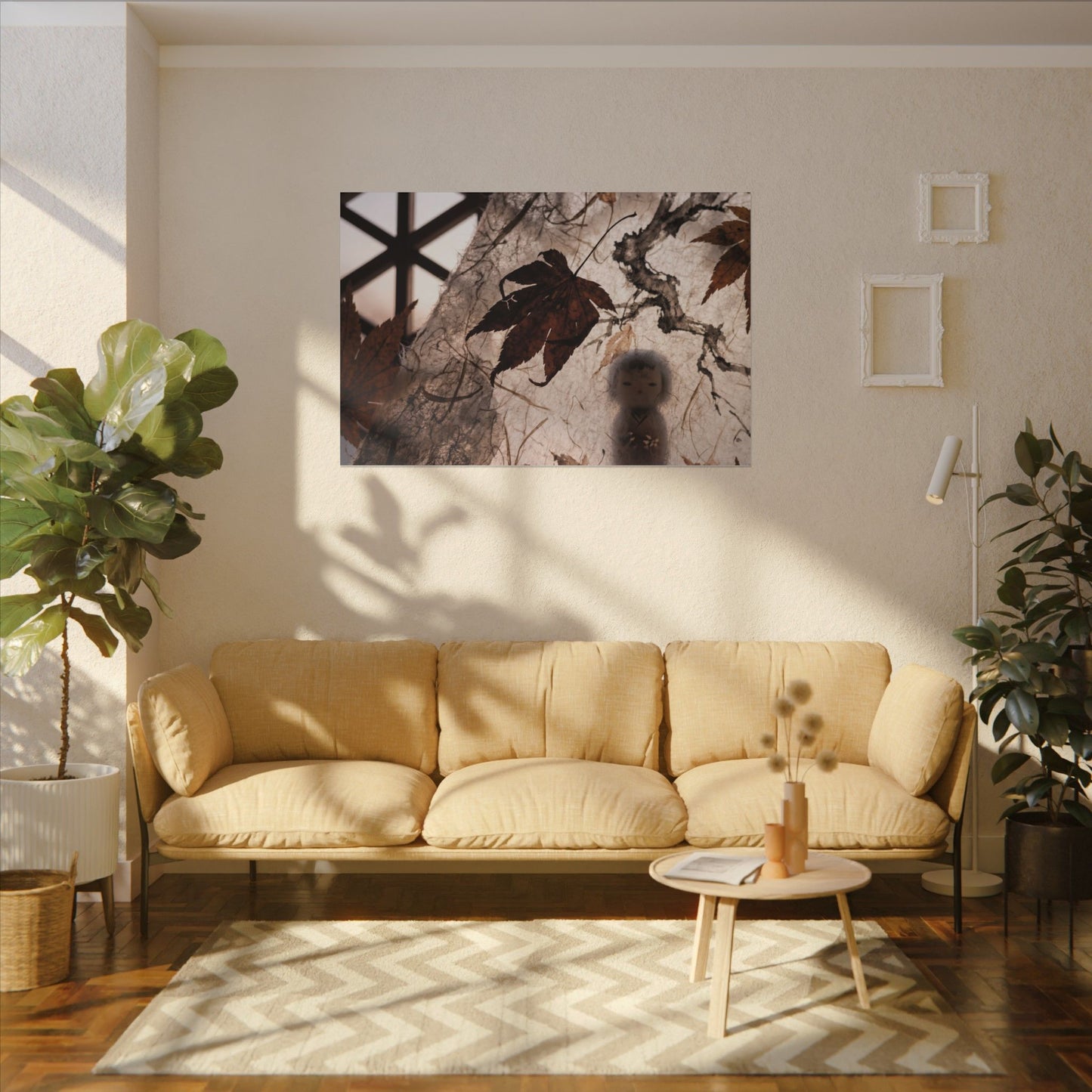 Shoji Screen Autumn Canvas Art | Dark Japandi Atmospheric Design
