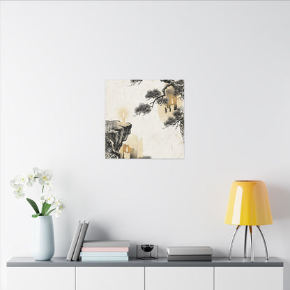Japandi Pine Tree in Candlelight | Japanese Pattern Canvas Art