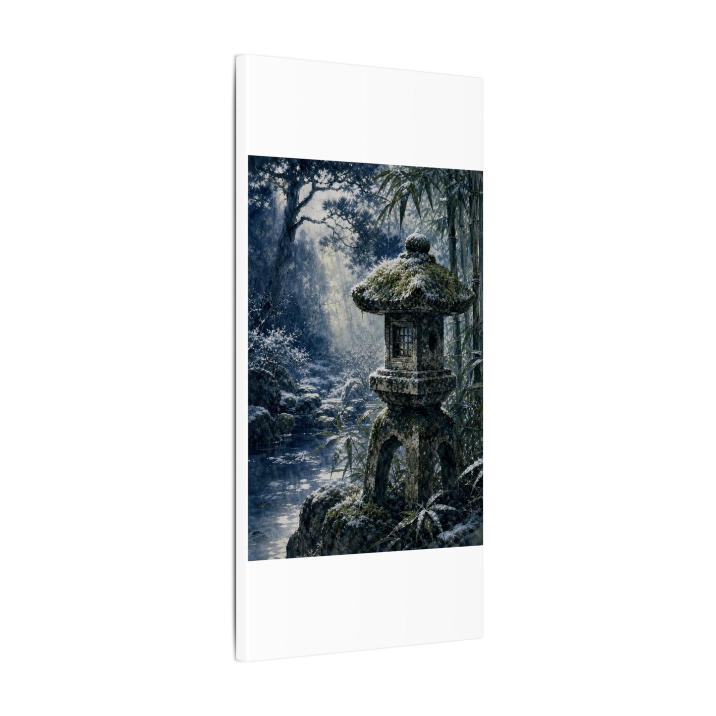 Zen Stone Lantern in Dappled | Sumi E Canvas Art